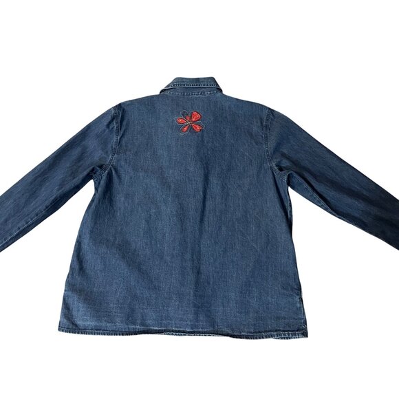 Vintage Early 2000s Bobbie Brooks Denim Blouse Womens L Floral Embroidered - Picture 15 of 16